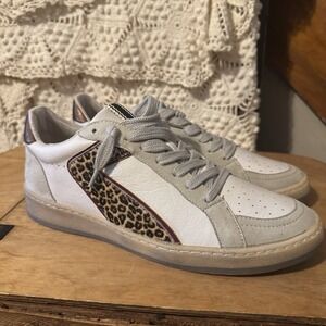 ShuShop White and Gray Sneakers with Leopard Accent